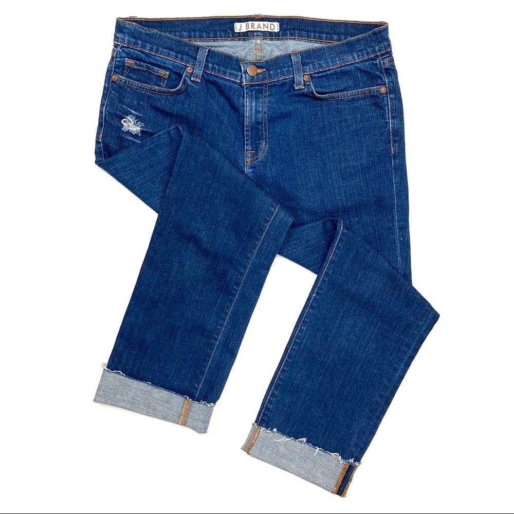 J Brand Cigarette Leg Jeans Cropped Cuffed Raw Hem